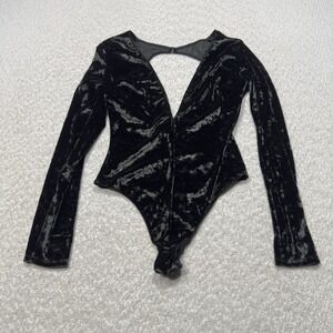 Victoria Secret Women's Bodysuit Black Velvet Plunge Sexy Back Cutout XS/S